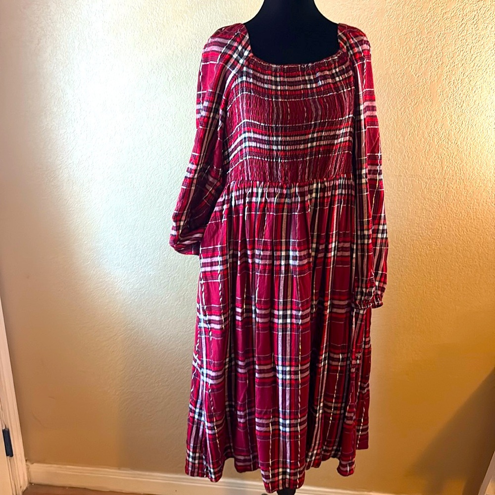Lane Bryant Red Plaid Long Sleeve Midi Dress